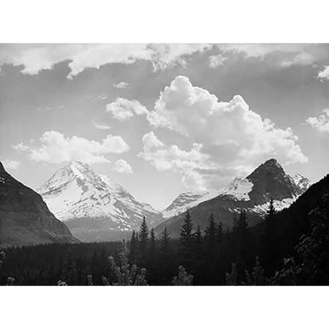 Mountains and Clouds, Glacier National Park, Montana - National Parks and Monuments, 1941 White Modern Wood Framed Art Print by Adams, Ansel