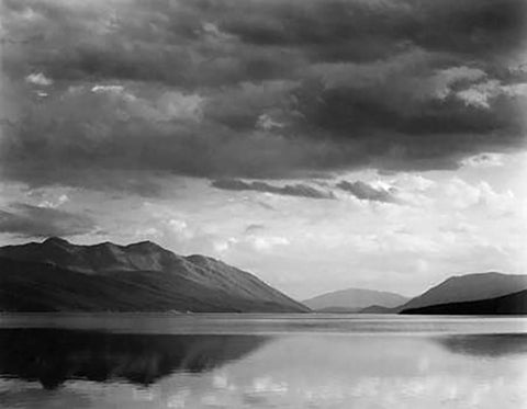 Evening, McDonald Lake, Glacier National Park, Montana - National Parks and Monuments, 1941 White Modern Wood Framed Art Print with Double Matting by Adams, Ansel