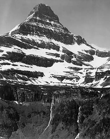 Snow Covered Mountain Glacier National Park, Montana - National Parks and Monuments, 1941 White Modern Wood Framed Art Print with Double Matting by Adams, Ansel