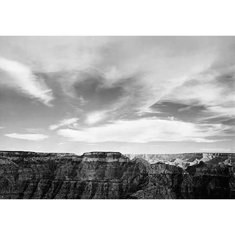 Canyon edge, low horizon, clouded sky, Grand Canyon National Park, Arizona, 1941 Gold Ornate Wood Framed Art Print with Double Matting by Adams, Ansel