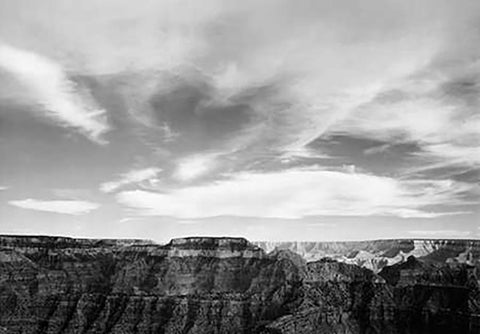 Canyon edge, low horizon, clouded sky, Grand Canyon National Park, Arizona, 1941 Black Ornate Wood Framed Art Print with Double Matting by Adams, Ansel