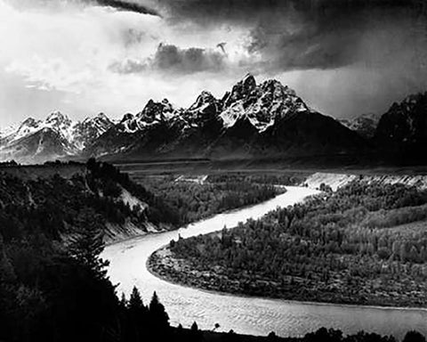 The Tetons - Snake River, Grand Teton National Park, Wyoming , 1941 Black Ornate Wood Framed Art Print with Double Matting by Adams, Ansel