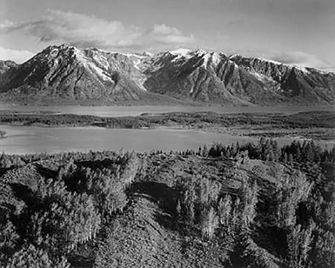 View across river valley, Grand Teton National Park, Wyoming, 1941 Black Ornate Wood Framed Art Print with Double Matting by Adams, Ansel