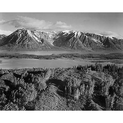 View across river valley, Grand Teton National Park, Wyoming, 1941 White Modern Wood Framed Art Print by Adams, Ansel