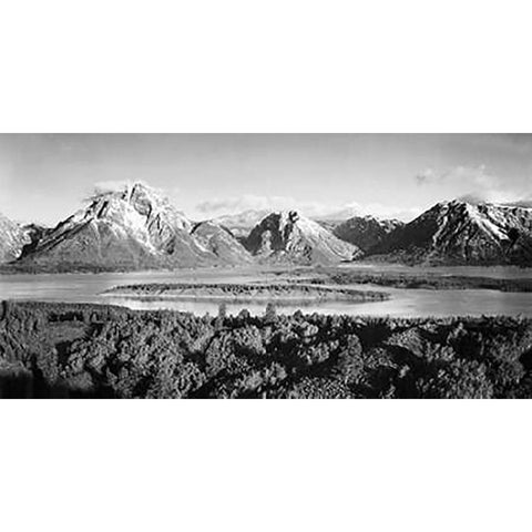 Mt. Moran and Jackson Lake from Signal Hill, Grand Teton National Park, Wyoming, 1941 White Modern Wood Framed Art Print by Adams, Ansel