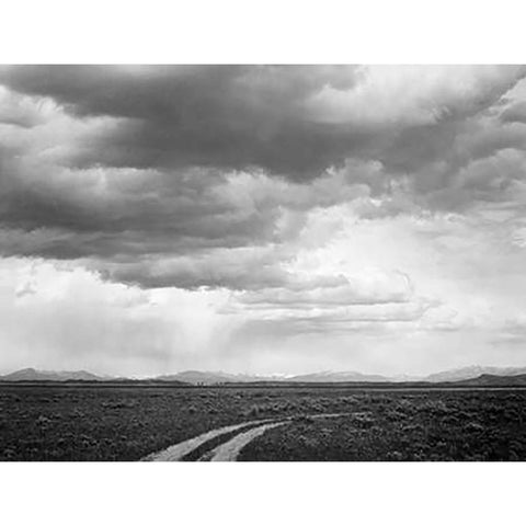 Roadway near Grand Teton National Park, Wyoming, 1941 White Modern Wood Framed Art Print by Adams, Ansel