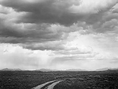 Roadway near Grand Teton National Park, Wyoming, 1941 White Modern Wood Framed Art Print with Double Matting by Adams, Ansel