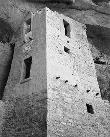 View of tower, taken from above, Cliff Palace, Mesa Verde National Park, Colorado, 1941 White Modern Wood Framed Art Print with Double Matting by Adams, Ansel