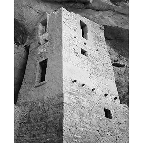 View of tower, taken from above, Cliff Palace, Mesa Verde National Park, Colorado, 1941 Gold Ornate Wood Framed Art Print with Double Matting by Adams, Ansel