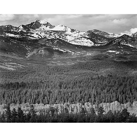 Longs Peak from Road, Rocky Mountain National Park, Colorado, 1941 Gold Ornate Wood Framed Art Print with Double Matting by Adams, Ansel