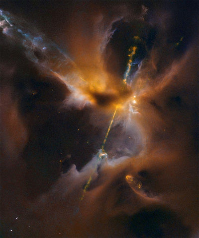 Herbig - Haro Jet HH 24 White Modern Wood Framed Art Print with Double Matting by NASA