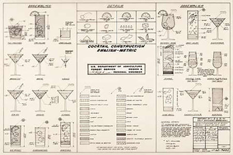 The Cocktail Construction Chart, U.S. National Forest Service, 1974 White Modern Wood Framed Art Print with Double Matting by Ketcham, Cleve Red"