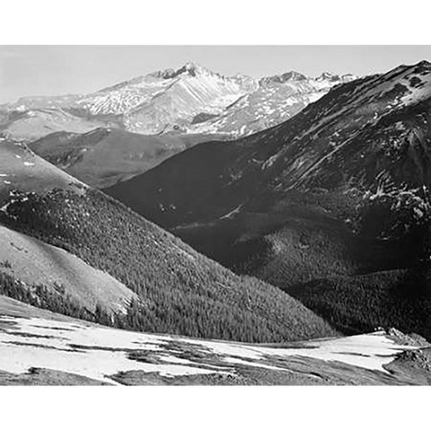 Longs Peak in Rocky Mountain National Park, Colorado, ca. 1941-1942 White Modern Wood Framed Art Print by Adams, Ansel