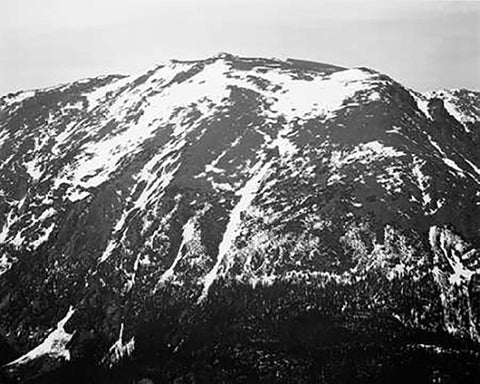 Full view of barren mountain side with snow, in Rocky Mountain National Park, Colorado, ca. 1941-194 White Modern Wood Framed Art Print with Double Matting by Adams, Ansel