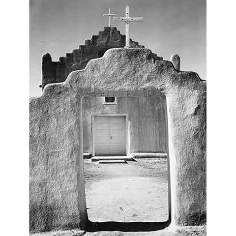 Front view of entrance, Church, Taos Pueblo National Historic Landmark, New Mexico, 1942 Black Modern Wood Framed Art Print with Double Matting by Adams, Ansel