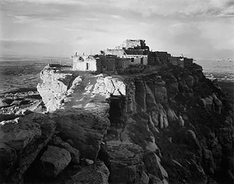 Full view of the city on top of mountain, Walpi, Arizona, 1941 Black Ornate Wood Framed Art Print with Double Matting by Adams, Ansel