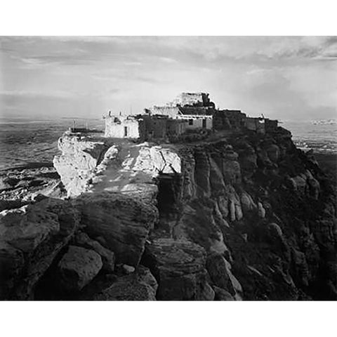 Full view of the city on top of mountain, Walpi, Arizona, 1941 Black Modern Wood Framed Art Print by Adams, Ansel