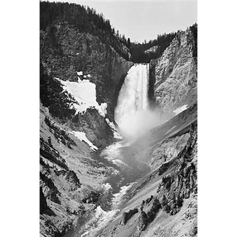 Yellowstone Falls, Yellowstone National Park, Wyoming. ca. 1941-1942 White Modern Wood Framed Art Print by Adams, Ansel