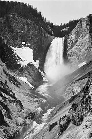 Yellowstone Falls, Yellowstone National Park, Wyoming. ca. 1941-1942 White Modern Wood Framed Art Print with Double Matting by Adams, Ansel