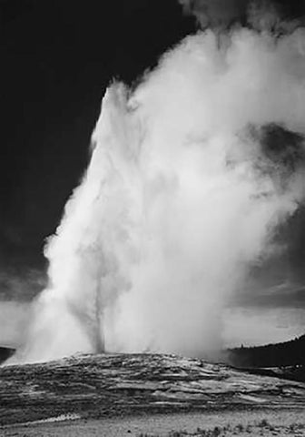 Photograph of Old Faithful Geyser Erupting in Yellowstone National Park, ca. 1941-1942 Black Ornate Wood Framed Art Print with Double Matting by Adams, Ansel