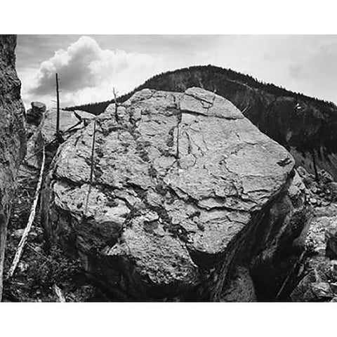 Boulder with hill in background, Rocks at Silver Gate, Yellowstone National Park, Wyoming, ca. 1941- Black Modern Wood Framed Art Print with Double Matting by Adams, Ansel