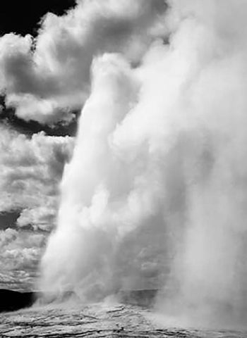 Old Faithful, Yellowstone National Park, Wyoming, ca. 1941-1942 White Modern Wood Framed Art Print with Double Matting by Adams, Ansel