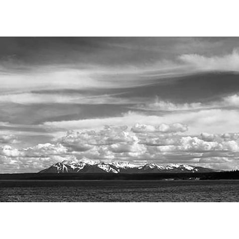 Yellowstone Lake, Mt. Sheridan, Yellowstone National Park, Wyoming, ca. 1941-1942 Black Modern Wood Framed Art Print with Double Matting by Adams, Ansel