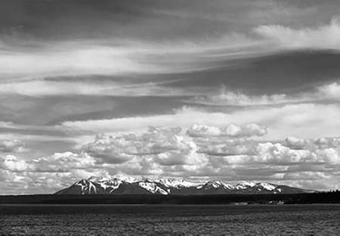 Yellowstone Lake, Mt. Sheridan, Yellowstone National Park, Wyoming, ca. 1941-1942 White Modern Wood Framed Art Print with Double Matting by Adams, Ansel