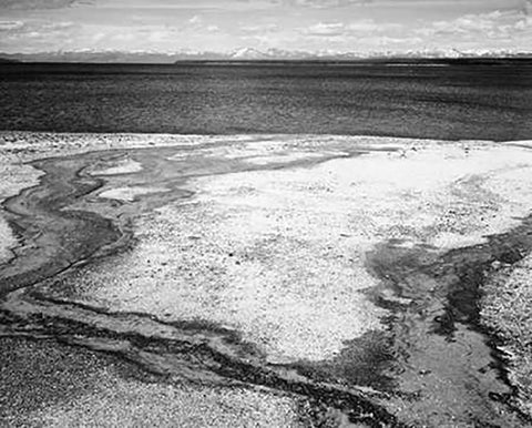 Yellowstone Lake - Hot Springs Overflow, Yellowstone National Park, Wyoming, ca. 1941-1942 Black Ornate Wood Framed Art Print with Double Matting by Adams, Ansel