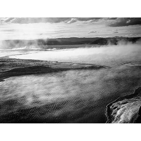 Steaming pool in foreground, high horizon, Fountain Geyser Pool, Yellowstone National Park, Wyoming, Gold Ornate Wood Framed Art Print with Double Matting by Adams, Ansel