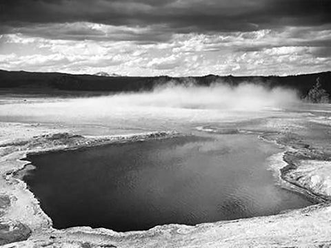 Fountain Geyser Pool, Yellowstone National Park, Wyoming, ca. 1941-1942 White Modern Wood Framed Art Print with Double Matting by Adams, Ansel