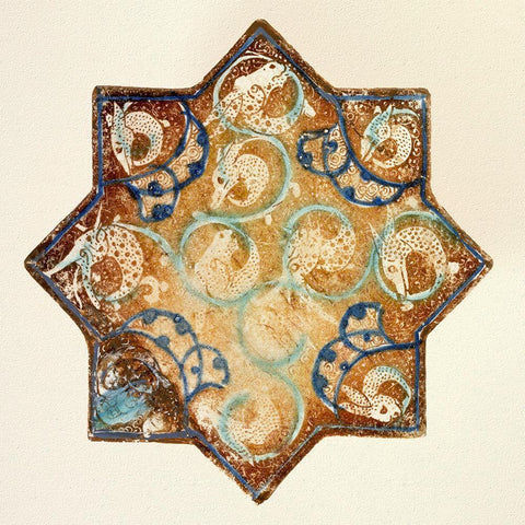 Star Tile with Animal Motifs White Modern Wood Framed Art Print with Double Matting by Artisan, Unknown 13th Century Persian