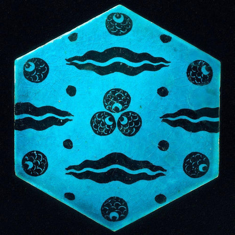 Blue Hexagonal Tile White Modern Wood Framed Art Print with Double Matting by Artisan, Unknown 17th Century Syrian