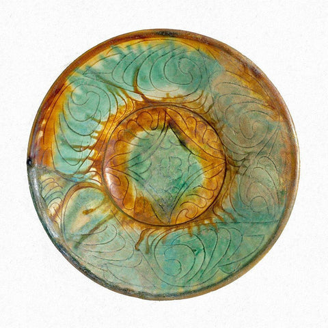 Green and Brown Bowl Black Ornate Wood Framed Art Print with Double Matting by Artisan, Unknown 10th Century Persian