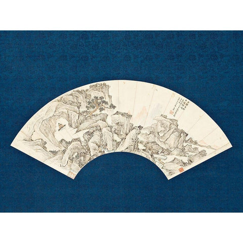 Landscape with Scholar Playing a Lute (Qin) White Modern Wood Framed Art Print by Painter, Unknown 19th Century Chinese