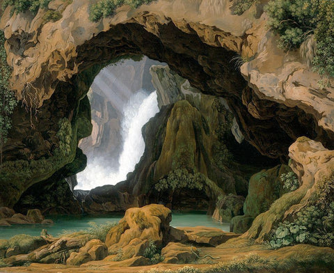 The Grotto of Neptune in Tivoli White Modern Wood Framed Art Print with Double Matting by Rohden, Johann Martin von