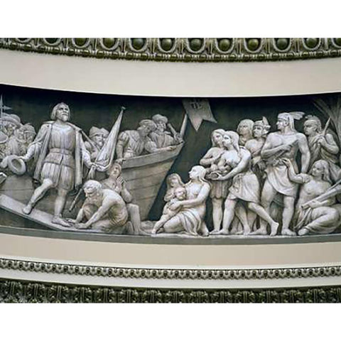 Landing of Columbus frieze in U.S. Capitol dome, Washington, D.C. Black Modern Wood Framed Art Print with Double Matting by Highsmith, Carol