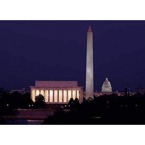 Our treasured monuments at night, Washington D.C. Black Modern Wood Framed Art Print with Double Matting by Highsmith, Carol