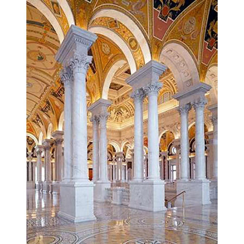 Great Hall, second floor, north. Library of Congress Thomas Jefferson Building, Washington, D.C. White Modern Wood Framed Art Print by Highsmith, Carol