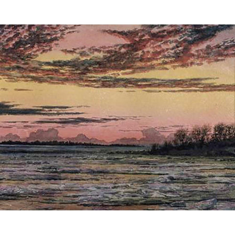 Sunset Over the Ice - Custom Crop Gold Ornate Wood Framed Art Print with Double Matting by Church, Frederic Edwin