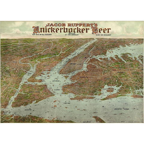 Panoramic view of New York City and vicinity, 1912 Gold Ornate Wood Framed Art Print with Double Matting by Knickerbocker Beer,