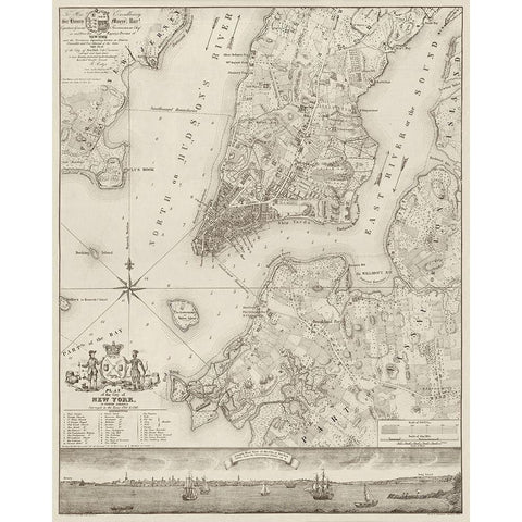 Plan of the City of New York, copied from the Ratzer Map. Surveyed in the Years 1766-1767. White Modern Wood Framed Art Print by New York Common Council,