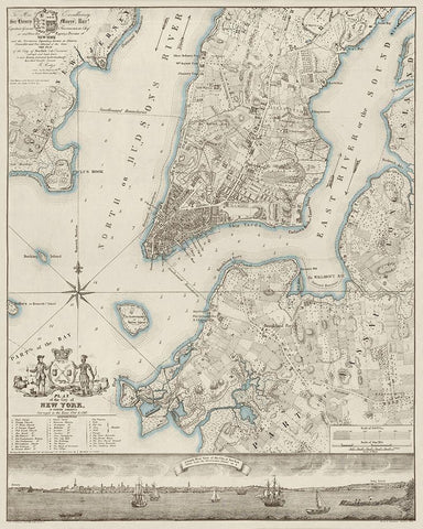 Plan of the City of New York, copied from the Ratzer Map - Decorative Blue Shading White Modern Wood Framed Art Print with Double Matting by New York Common Council,