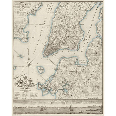Plan of the City of New York, copied from the Ratzer Map - Decorative Blue Shading Black Modern Wood Framed Art Print by New York Common Council,
