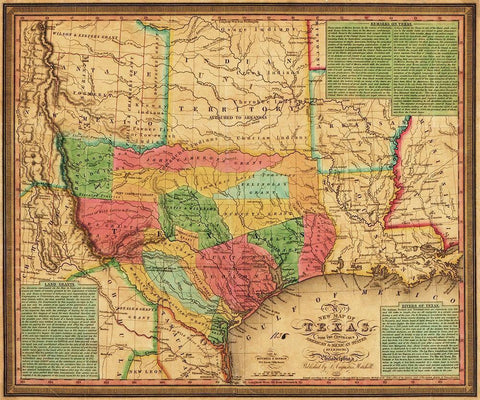 New map of Texas : with the contiguous American and Mexican states, 1835 Black Ornate Wood Framed Art Print with Double Matting by Mitchell, S. Augustus