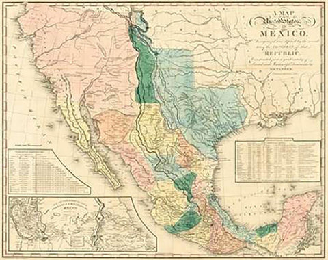 A map of the United States of Mexico : as organized and defined by the several acts of the Congress  Black Ornate Wood Framed Art Print with Double Matting by Tanner, Henry Schenck