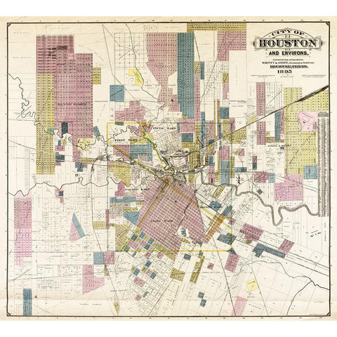 City of Houston and environs, 1895 Black Modern Wood Framed Art Print by Whitty and Stott,