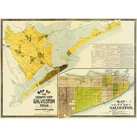 Map of the county and city of Galveston, Texas, 1891 Gold Ornate Wood Framed Art Print with Double Matting by Island City Abstract and Loan Co.