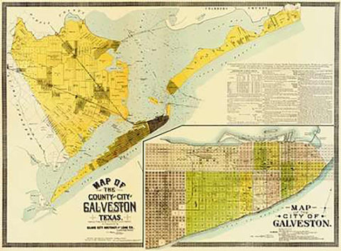 Map of the county and city of Galveston, Texas, 1891 White Modern Wood Framed Art Print with Double Matting by Island City Abstract and Loan Co.