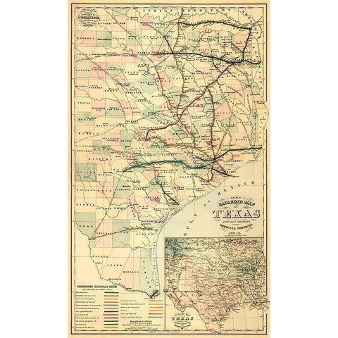 Grays railroad map of Texas. White Modern Wood Framed Art Print by O.W. Gray and Son.,